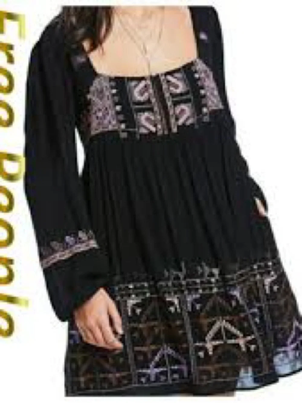 Free People Black Embroidered Backless Mini Dress - Picture 4 of 9